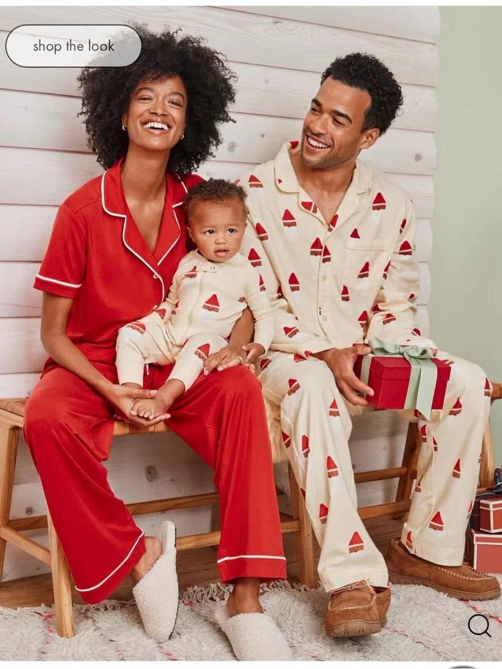 Hanna Andersson Cream Baby Romper  sleeper with Red Santa Print